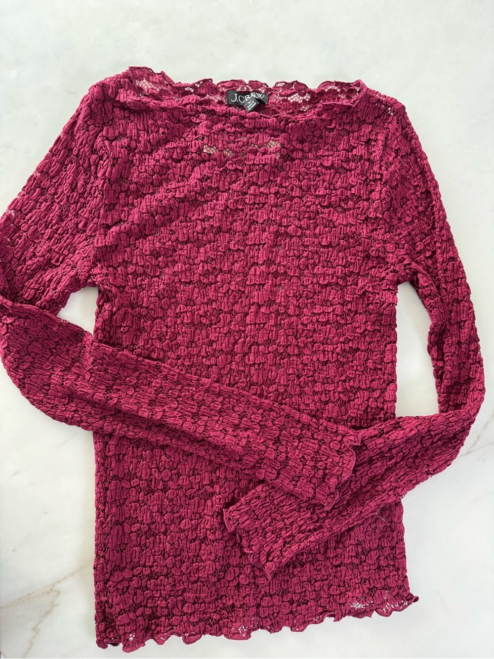 J. Crew Raspberry Textured Long Sleeve Top - Picture 2 of 5